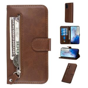 huismerk Voor Galaxy S20 Fashion Calf Texture Zipper Horizontal Flip Leather Case met Stand & Card Slots & Wallet Function(Brown)