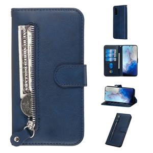 huismerk Voor Galaxy S20 Fashion Calf Texture Zipper Horizontal Flip Leather Case met Stand & Card Slots & Wallet Function(Blauw)