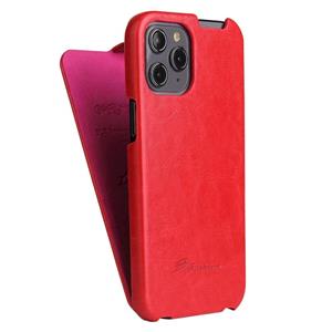 fierreshann Fierre Shann Retro Olie Wax Textuur Verticale Flip PU Lederen Case voor iPhone 12 mini(Rood)