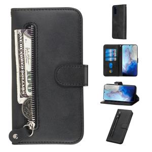 huismerk Voor Galaxy S20 Fashion Calf Texture Zipper Horizontal Flip Leather Case met Stand & Card Slots & Wallet Function(Black)