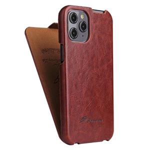 fierreshann Fierre Shann Retro Olie Wax Textuur Verticale Flip PU Lederen Case voor iPhone 12 mini(Bruin)