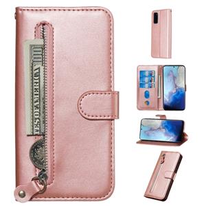 huismerk Voor Galaxy S20 Fashion Calf Texture Zipper Horizontal Flip Leather Case met Stand & Card Slots & Wallet-functie(Rose Gold)