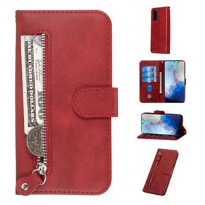 huismerk Voor Galaxy S20 Fashion Calf Texture Zipper Horizontal Flip Leather Case met Stand & Card Slots & Wallet Function(Red)