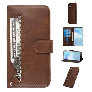 huismerk Voor Galaxy S20+ Fashion Calf Texture Zipper Horizontal Flip Leather Case met Stand & Card Slots & Wallet Function(Brown)