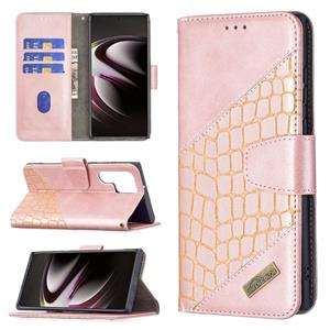 huismerk Voor Samsung Galaxy S22 Ultra 5G Matching Color Crocodile Textuur Lederen Telefoonhoesje Met Houder & Card Slots & Portemonnee (Rose Gold)