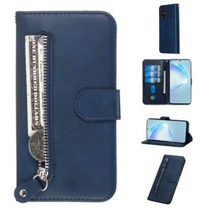 huismerk Voor Galaxy S20+ Fashion Calf Texture Zipper Horizontal Flip Leather Case met Stand & Card Slots & Wallet Function(Blauw)