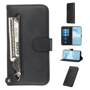 huismerk Voor Galaxy S20+ Fashion Calf Texture Zipper Horizontal Flip Leather Case met Stand & Card Slots & Wallet Function(Black)