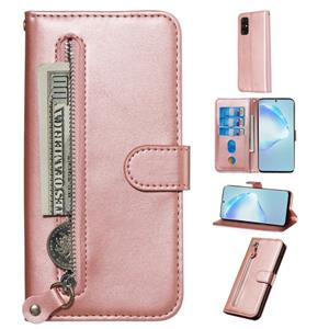 huismerk Voor Galaxy S20+ Fashion Calf Texture Zipper Horizontal Flip Leather Case met Stand & Card Slots & Wallet Function(Rose Gold)