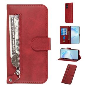 huismerk Voor Galaxy S20+ Fashion Calf Texture Zipper Horizontal Flip Leather Case met Stand & Card Slots & Wallet Function(Red)