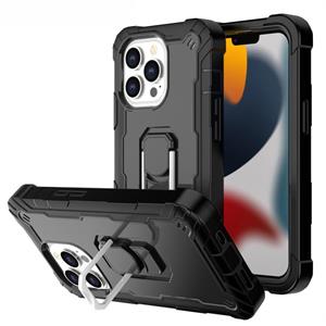 huismerk PC + Rubber 3-lagen schokbestendige beschermhoes met roterende houder voor iPhone 13 Pro