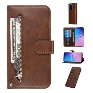 huismerk Voor Galaxy S20 Ultra Fashion Calf Texture Zipper Horizontal Flip Leather Case met Stand & Card Slots & Wallet Function(Brown)