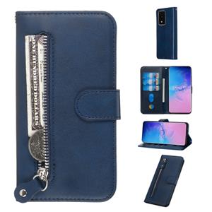 huismerk Voor Galaxy S20 Ultra Fashion Calf Texture Zipper Horizontal Flip Leather Case met Stand & Card Slots & Wallet Function(Blauw)