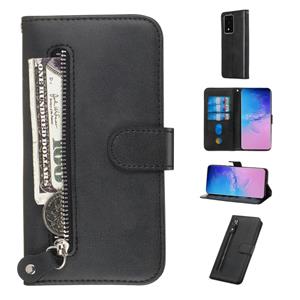 huismerk Voor Galaxy S20 Ultra Fashion Calf Texture Zipper Horizontal Flip Leather Case met Stand & Card Slots & Wallet Function(Black)