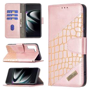 huismerk Voor Samsung Galaxy S22 + 5G Matching Color Crocodile Textuur Lederen Telefoonhoesje Met Houder & Card Slots & Wallet (Rose Gold)