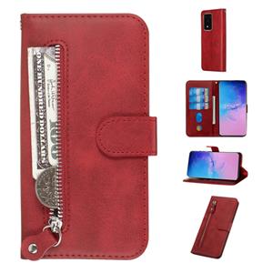 huismerk Voor Galaxy S20 Ultra Fashion Calf Texture Zipper Horizontal Flip Leather Case met Stand & Card Slots & Wallet Function(Red)