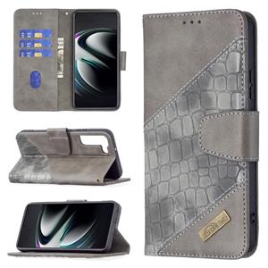 huismerk Voor Samsung Galaxy S22 + 5G Matching Color Crocodile Textuur Lederen Telefoonhoesje Met Houder & Card Slots & Portemonnee (Grijs)