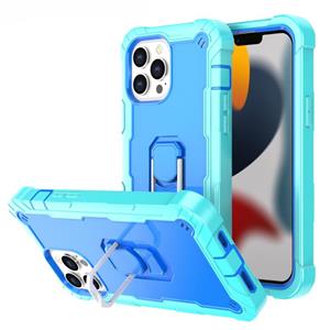 huismerk PC + Rubber 3-lagen Schokbestendige beschermhoes met roterende houder voor iPhone 13 Pro MAX (MINT GROEN + BLAUW)