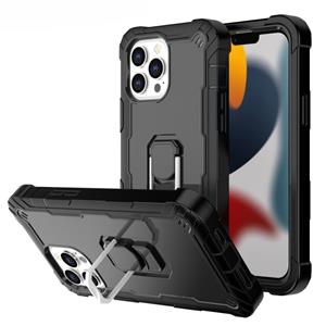 huismerk PC + Rubber 3-lagen schokbestendige beschermhoes met roterende houder voor iPhone 13 Pro Max