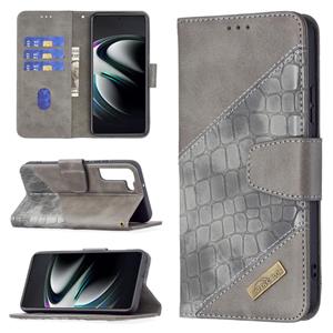 huismerk Voor Samsung Galaxy S22 5G Matching Color Crocodile Textuur Lederen Telefoonhoesje Met Houder & Card Slots & Portemonnee