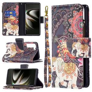 huismerk Voor Samsung Galaxy S22 5G Gekleurde Tekening Patroon Rits Horizontale Flip Telefoon Lederen Case met Houder & Kaart Slots & Portemonnee