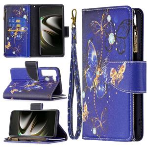 huismerk Voor Samsung Galaxy S22 5G Gekleurde Tekening Patroon Rits Horizontale Flip Telefoon Lederen Case met Houder & Kaart Slots & Portemonnee (Purple Butte