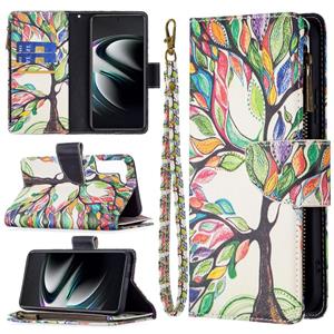 huismerk Voor Samsung Galaxy S22 + 5G Gekleurde Tekening Patroon Rits Horizontale Flip Telefoon Lederen Case met Houder & Card Slots & Portemonnee (Sun Flower)