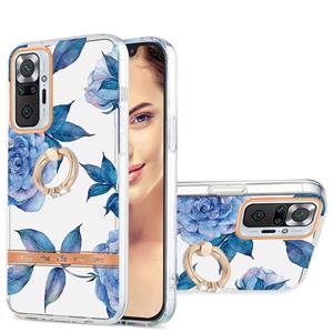 huismerk For Xiaomi Redmi Note 10 Pro / Note 10 Pro Max Ring IMD Flowers TPU Phone Case(Blue Peony)