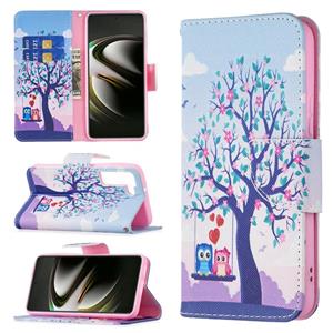 huismerk Voor Samsung Galaxy S22 5G Gekleurde Tekening Patroon Horizontale Flip Phone Lederen Case met Houder & Card Slots & Wallet (Owl)