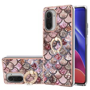 huismerk Voor Xiaomi MI 11I / POCO F3 / Redmi K40 / Redmi K40 PRO Galvaniseren Patroon IMD TPU Schokbestendig Case met Rhinestone Ringhouder (roze schalen)