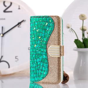 huismerk Voor iPhone 12 Laser Glitter Powder Matching Crocodile Texture Horizontale Flip Lederen Case met Kaartslots & Portemonnee(Groen)