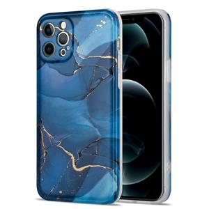 huismerk Geglazuurd marmeren patroon TPU schokbestendig beschermhoesje voor iPhone 12 mini (blauw)