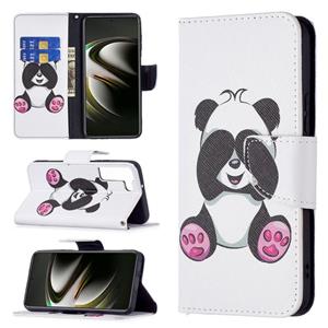 huismerk Voor Samsung Galaxy S22 5G Gekleurde Tekening Patroon Horizontale Flip Phone Lederen Case met Houder & Card Slots & Portemonnee (Panda)