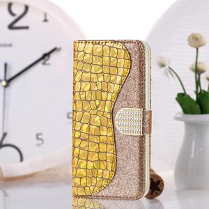 huismerk Voor iPhone 12 Laser Glitter Powder Matching Crocodile Texture Horizontale Flip Lederen Case met Kaartslots & Portemonnee (Goud)