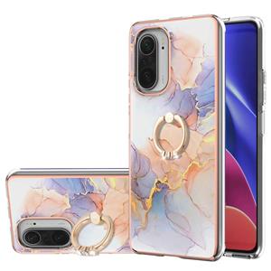 huismerk Voor Xiaomi MI 11I / POCO F3 / Redmi K40 / Redmi K40 PRO-galvaniseren patroon IMD TPU schokbestendig geval met strass ringhouder (Milky Way White Marb