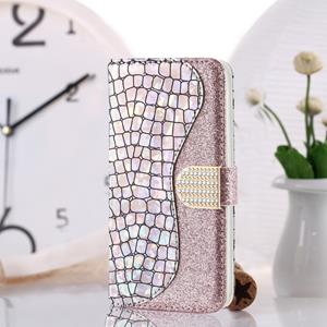 huismerk Voor iPhone 12 Laser Glitter Powder Matching Crocodile Texture Horizontale Flip Lederen Case met Kaartslots & Portemonnee (Zilver)