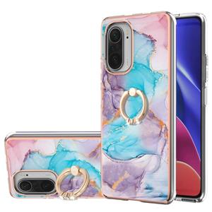 huismerk Voor Xiaomi MI 11I / POCO F3 / REDMI K40 / REDMI K40 PRO-galvaniseerpatroon IMD TPU Schokbestendig Case met Rhinestone Ringhouder (Milky Way Blue Marb