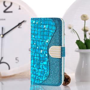 huismerk Voor iPhone 12 Laser Glitter Powder Matching Crocodile Texture Horizontale Flip Lederen Case met Kaartslots & Portemonnee(Blauw)