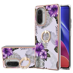 huismerk Voor Xiaomi MI 11I / POCO F3 / Redmi K40 / Redmi K40 PRO-galvaniseren patroon IMD TPU schokbestendig geval met strass ringhouder (paarse bloem)