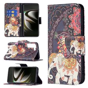 huismerk Voor Samsung Galaxy S22 5G Gekleurde Tekening Patroon Horizontale Flip Phone Lederen Case met Houder & Kaart Slots & Portemonnee (bloemen Olifant)