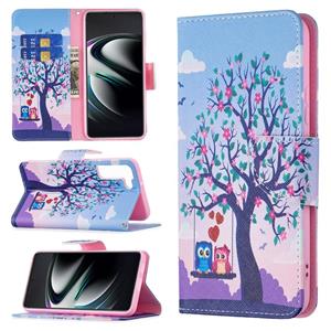 huismerk Voor Samsung Galaxy S22 + 5G Gekleurde Tekening Patroon Horizontale Flip Phone Lederen Case met Houder & Card Slots & Portemonnee (Owl)