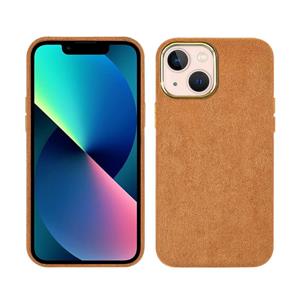 huismerk Pluche Roughout PU Phone Case voor iPhone 13 mini (Bruin)