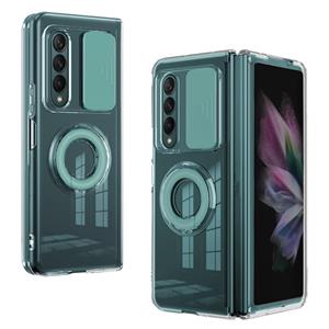 huismerk Voor Samsung Galaxy Fold3 5G Sliding Camera Design Ring Houder TPU Phone Case (Mintgroen)