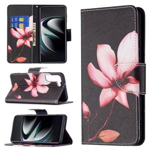 huismerk Voor Samsung Galaxy S22 + 5G Gekleurde Tekening Patroon Horizontale Flip Phone Lederen Case met Houder & Card Slots & Wallet (Lotus)