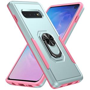 huismerk Voor Samsung Galaxy S10 Pioneer Armor Heavy Duty PC + TPU Houder Phone Case (groen + roze)