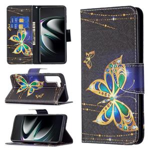 huismerk Voor Samsung Galaxy S22 + 5G Gekleurde Tekening Patroon Horizontale Flip Phone Lederen Case met Houder & Card Slots & Portemonnee (Big Butterfly)