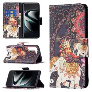 huismerk Voor Samsung Galaxy S22 + 5G Gekleurde Tekening Patroon Horizontale Flip Phone Lederen Case met Houder & Card Slots & Portemonnee (Paraplu Elephant)