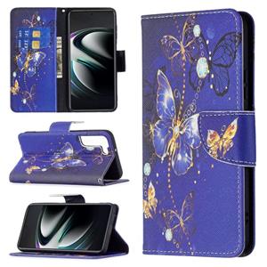 huismerk Voor Samsung Galaxy S22 + 5G Gekleurde Tekening Patroon Horizontale Flip Telefoon Lederen Case met Houder & Card Slots & Portemonnee (Purple Butterfly