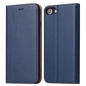 fierreshann Fierre Shann PU Genuine Leather Texture Horizontale Flip Lederen case met houder & kaartslots & portemonnee voor iPhone 8 / 7 / SE 2020(Blauw)