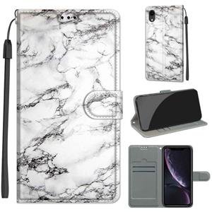 huismerk Voltage Gekleurde Tekening Magnetische Sluiting Horizontale Flip PU Lederen Case met Houder & Card Slots voor iPhone XR (C01 White Marble)