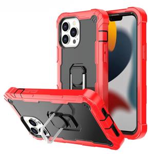 huismerk PC + Rubber 3-lagen schokbestendige beschermhoes met roterende houder voor iPhone 13 Pro MAX (rood + zwart)